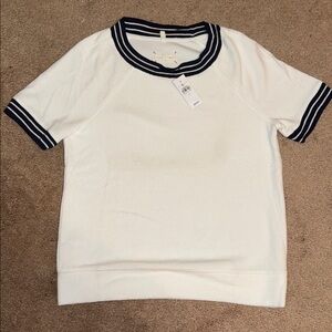Lou & Grey White Terry Sweatshirt with Navy Trim